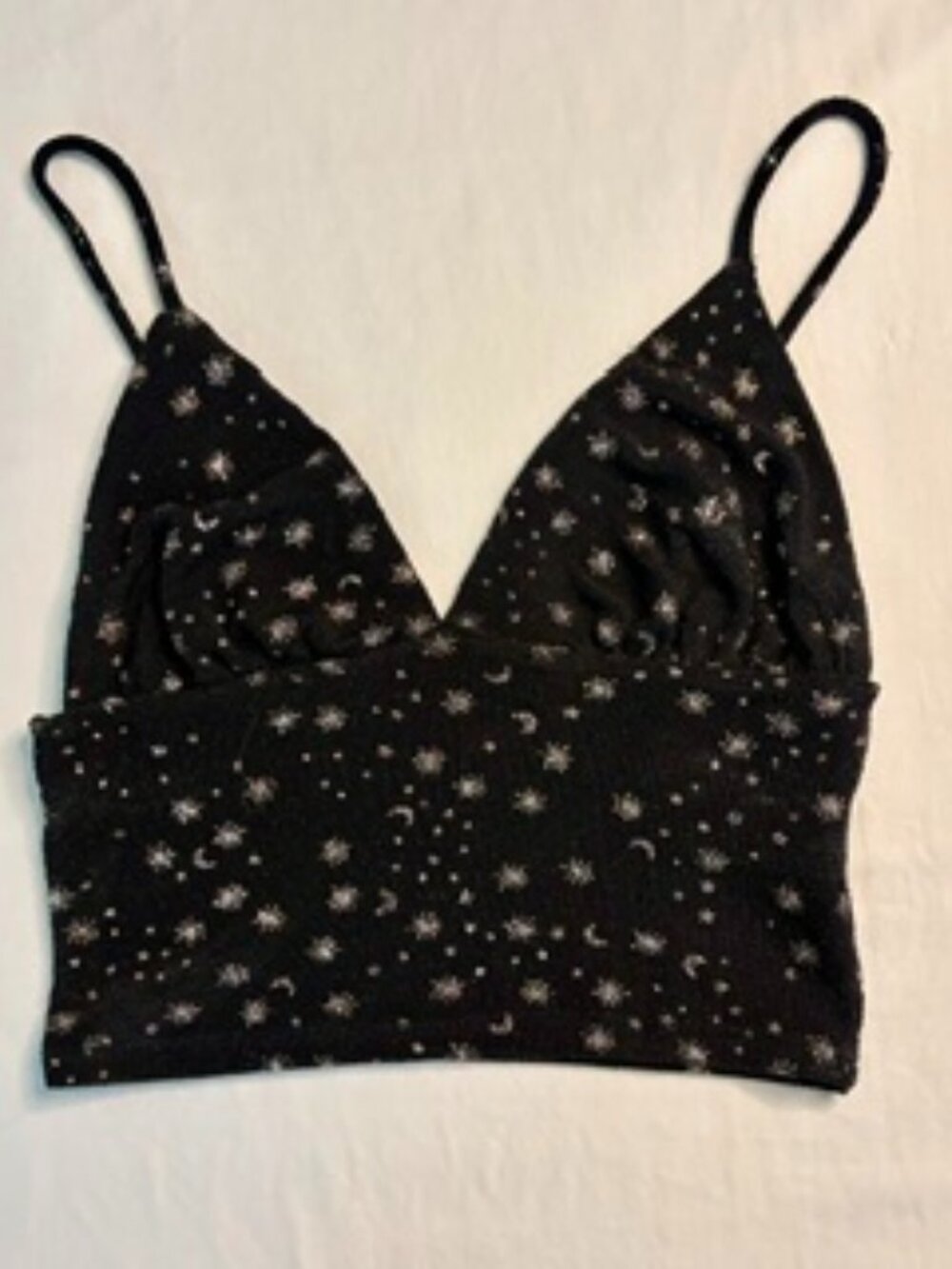 Urban Outfitters Textured V-Neck Cropped Tank with Celestial Glitters Size Small